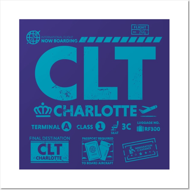 Vintage Charlotte CLT Airport Code Travel Day Retro Travel Tag B Wall Art by Now Boarding